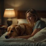 Worried dog owner checking on sick golden retriever at night — emergency vet vs regular vet guide 2026