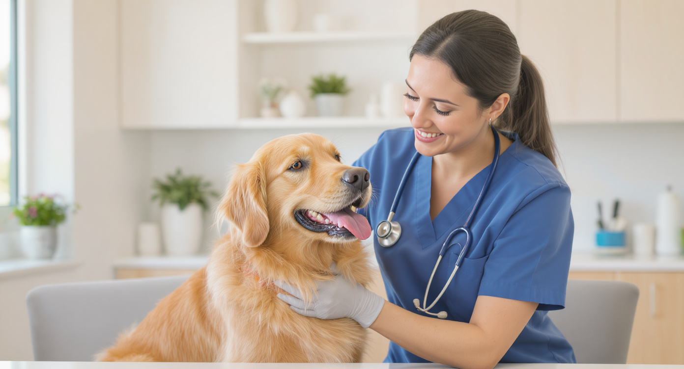 Affordable veterinarian with golden retriever at Phoenix AZ pet clinic — HeiBob