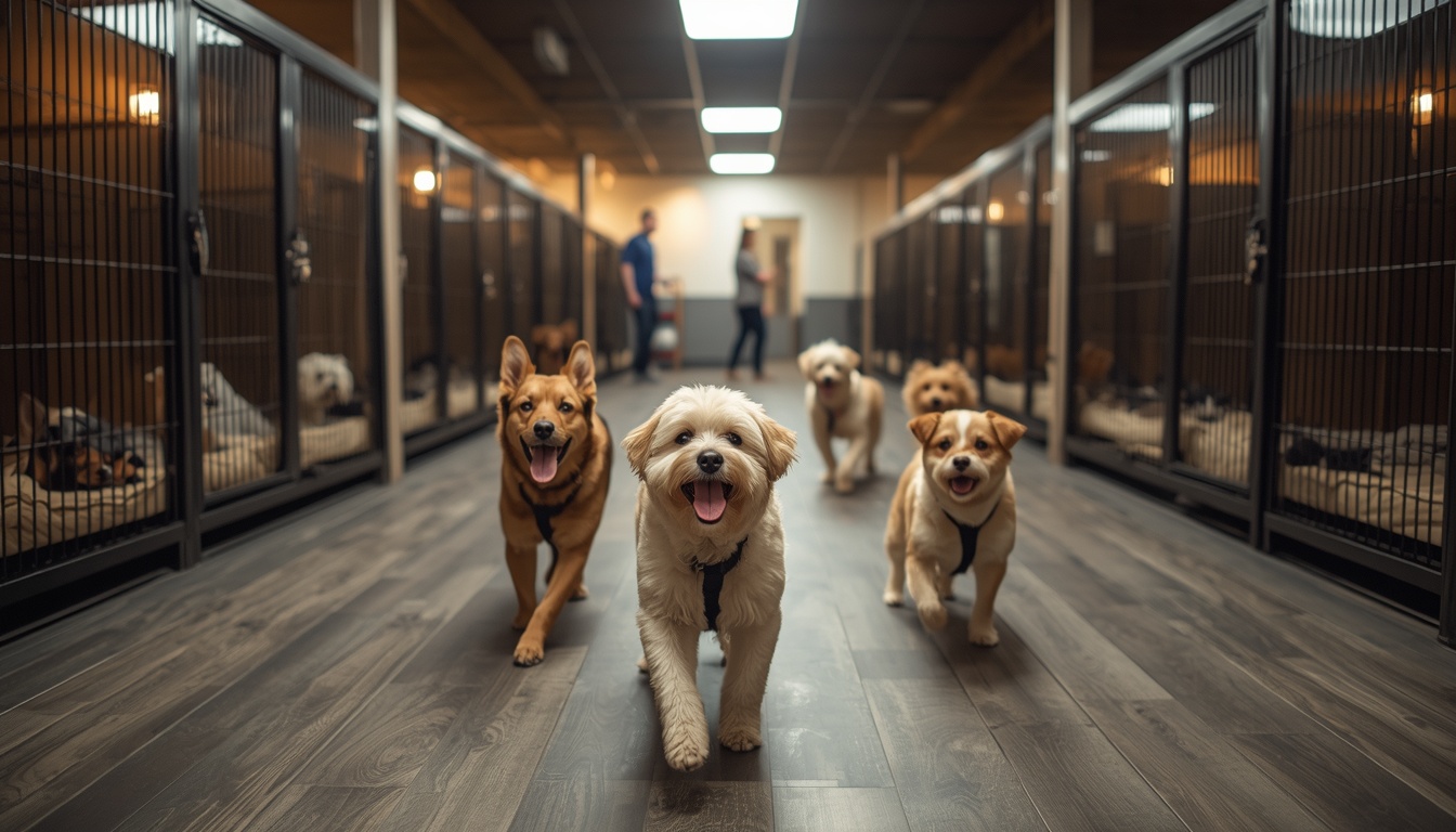 Best dog boarding facility in Philadelphia PA - happy dogs in modern kennel - HeiBob