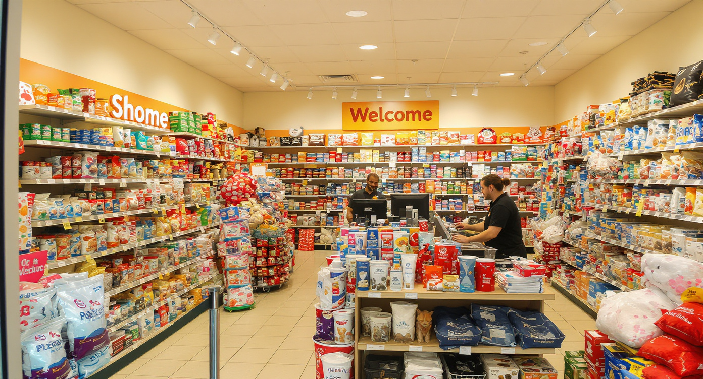 Best pet shops in Houston TX 2026 — colorful pet supply store interior with shelves stocked for dogs and cats — HeiBob