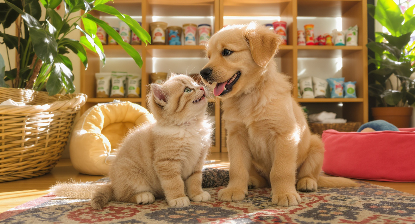 Happy puppy and kitten at a Houston pet boutique — HeiBob