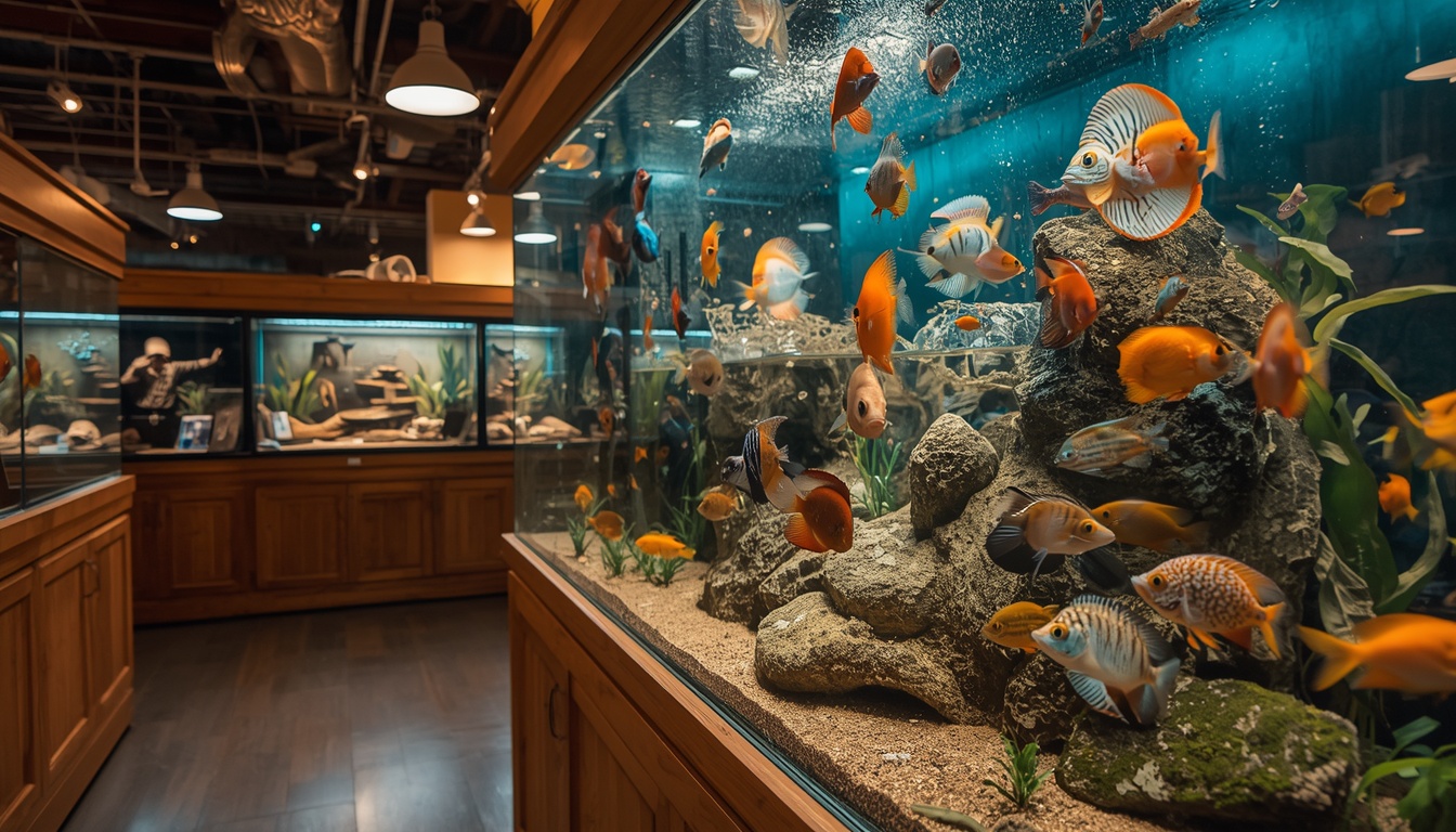 Exotic fish aquarium display at a Houston pet store with tropical fish — HeiBob