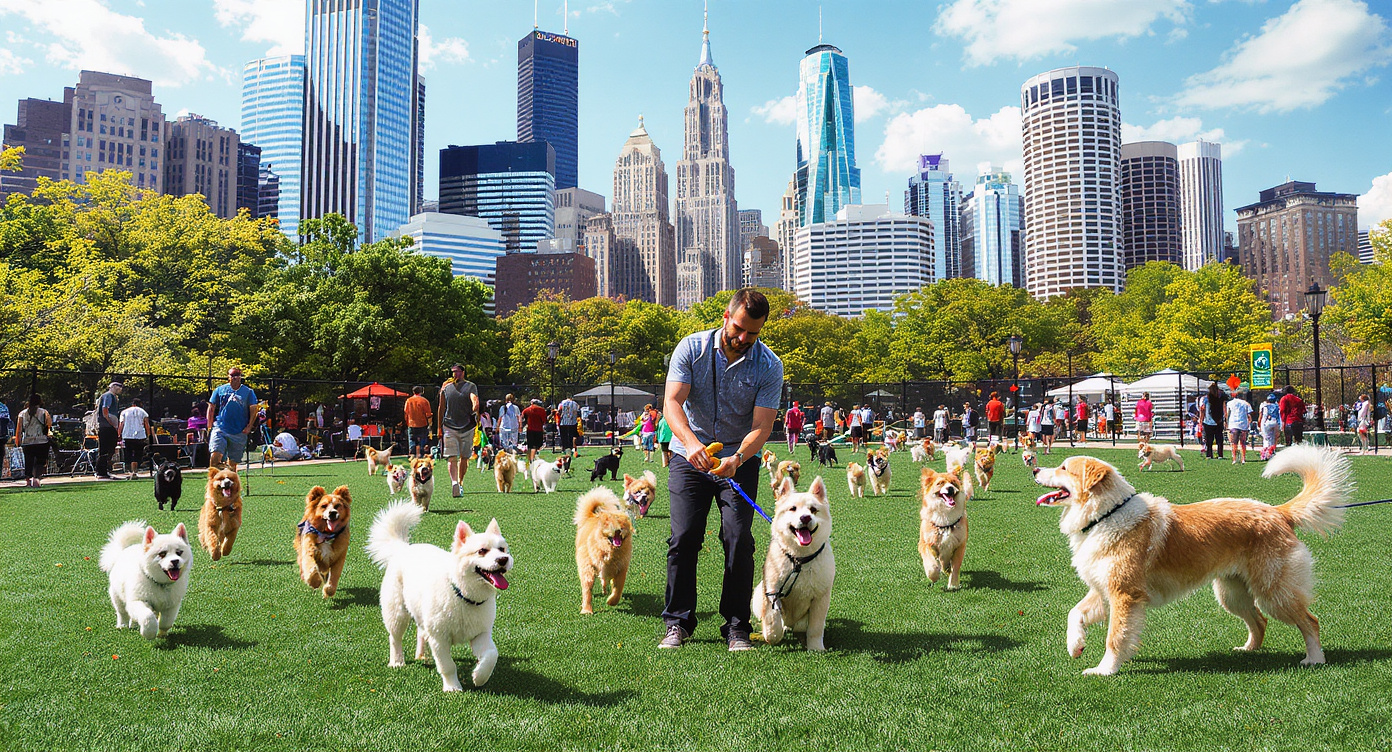 Dogs off-leash at a Chicago dog park — ideal for training recall and socialization — HeiBob