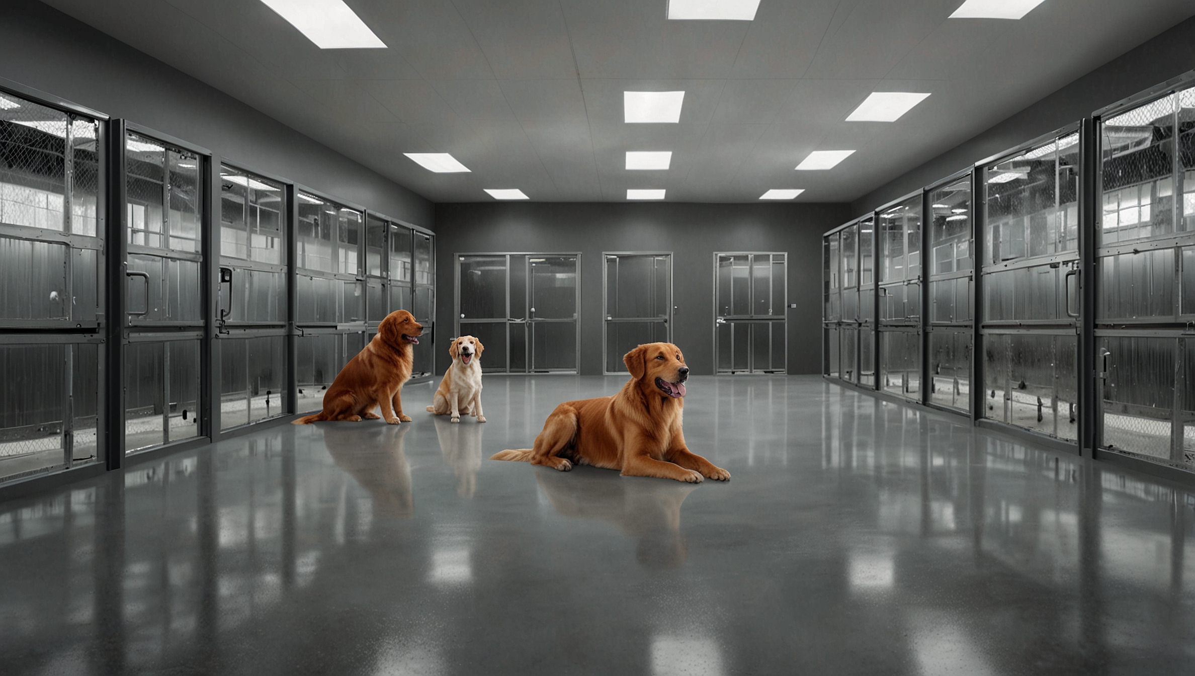 Clean modern dog boarding kennel facility with spacious suites and professional staff