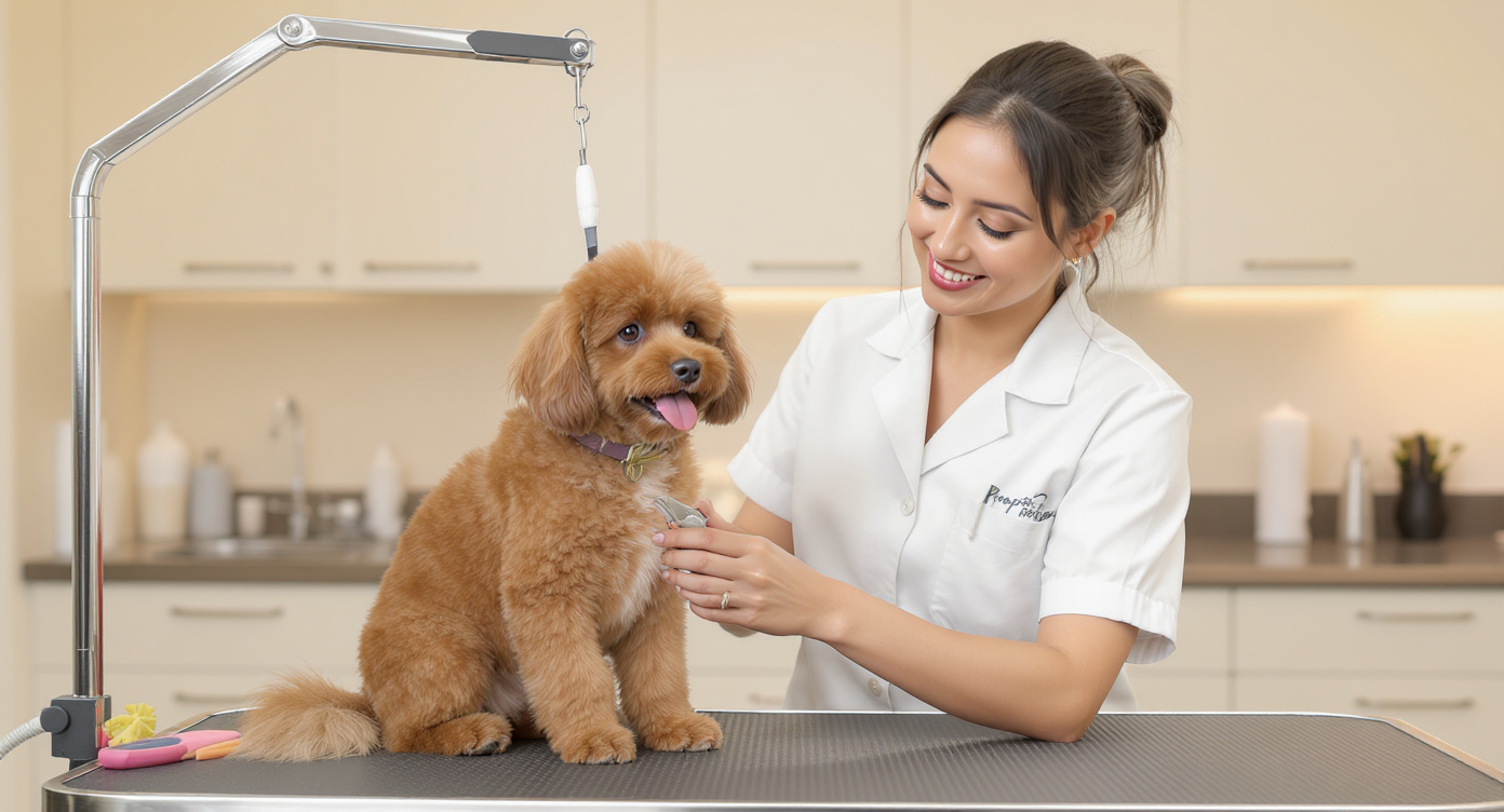 Professional pet groomer trimming dog nails — pet grooming services guide