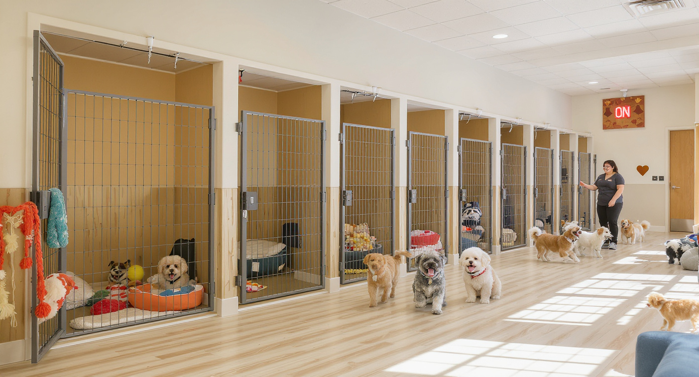 Philadelphia dog boarding facility with happy dogs — HeiBob