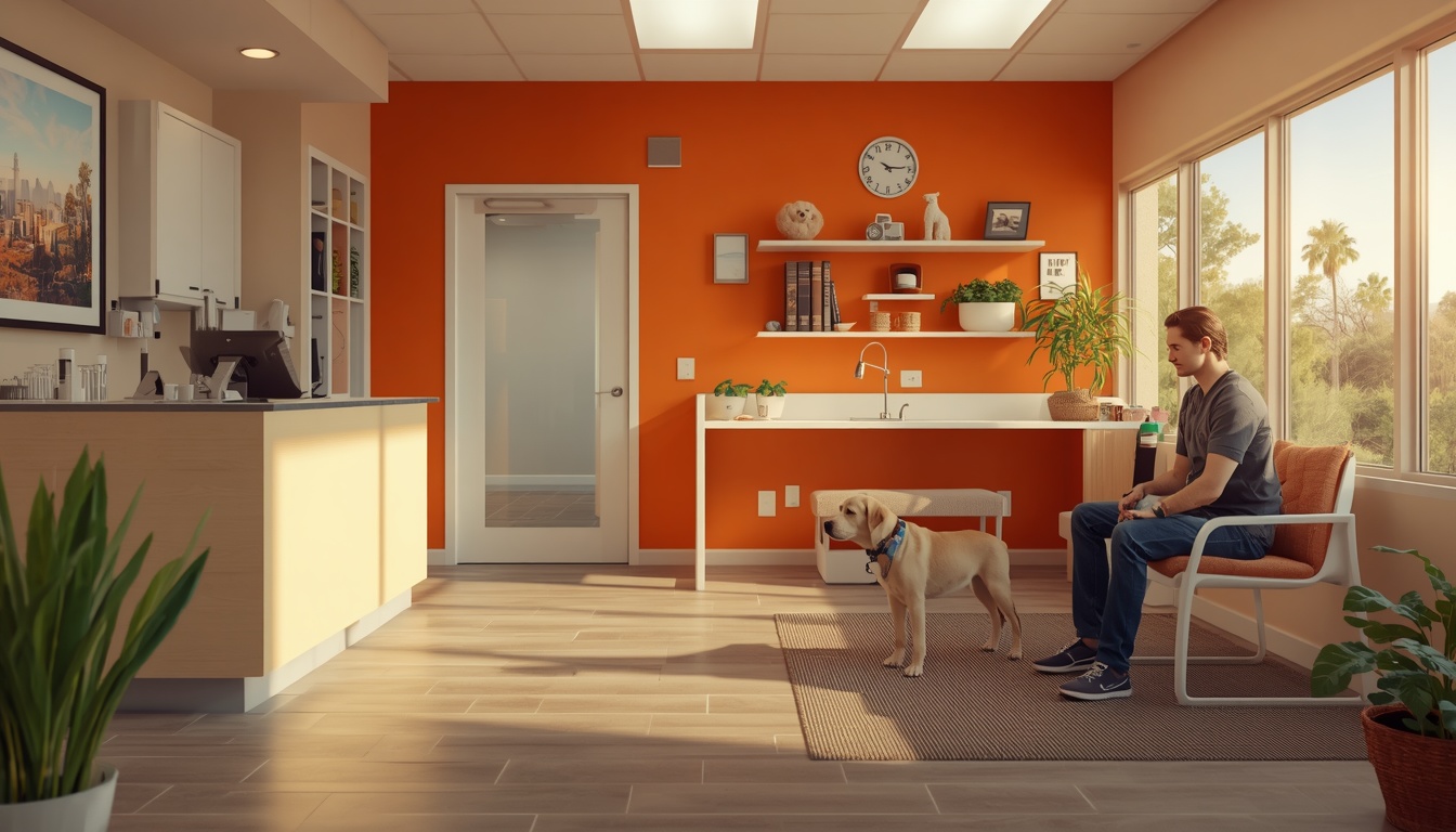 Veterinary consultation room in Phoenix AZ with dog and owner — HeiBob