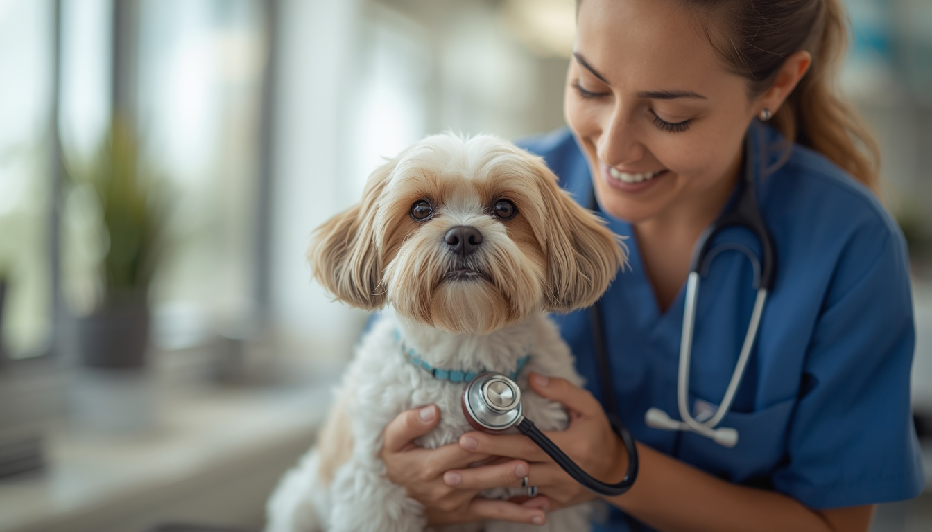Veterinarian performing wellness checkup on dog at Phoenix animal hospital