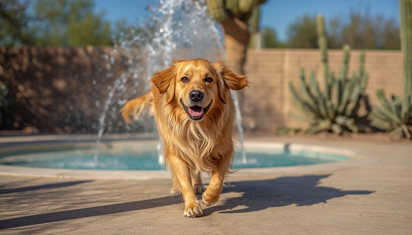 Happy golden retriever playing outdoors at Scottsdale Arizona dog boarding resort