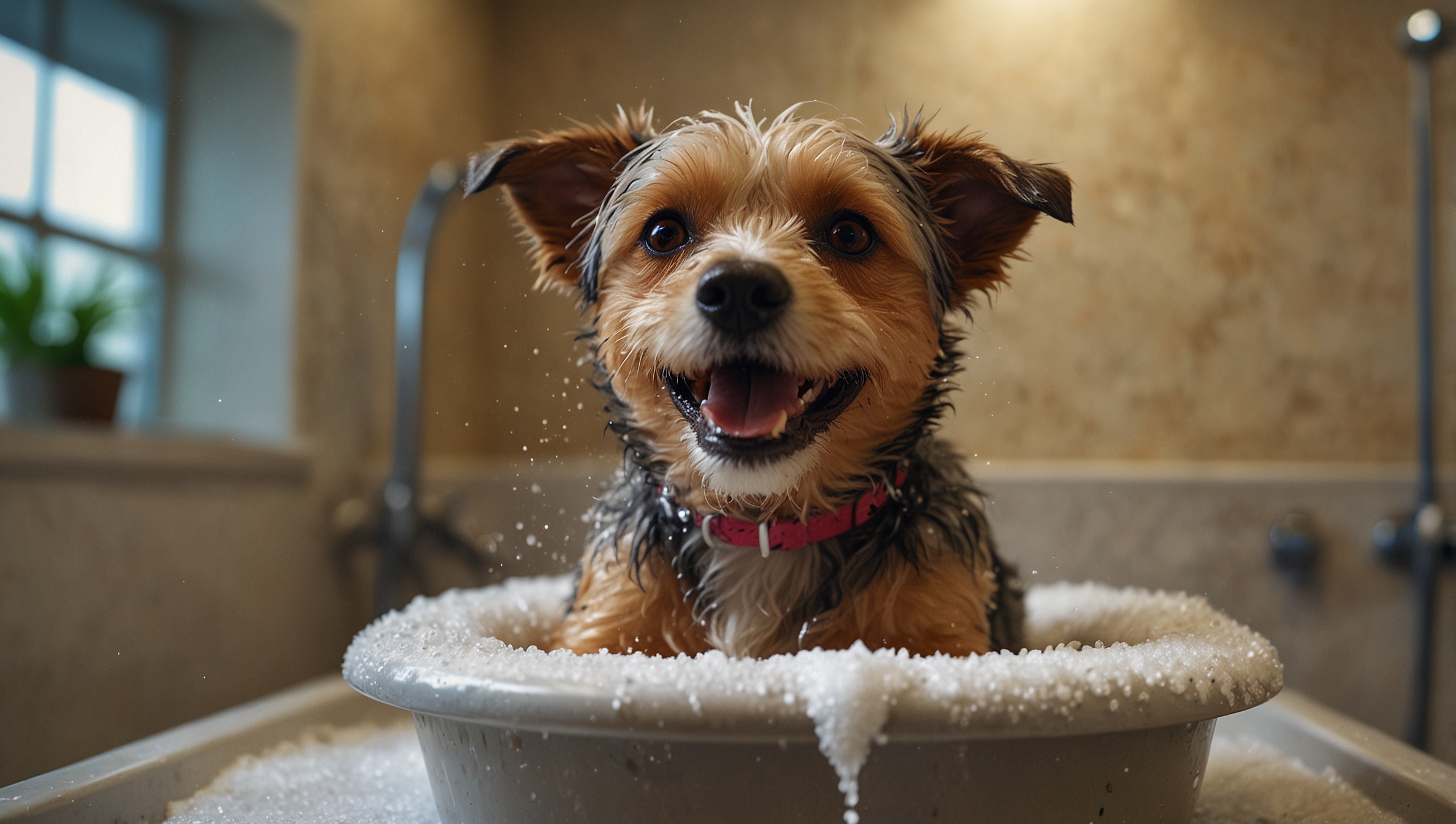 Happy terrier getting a bath at a Tampa FL dog grooming salon — HeiBob