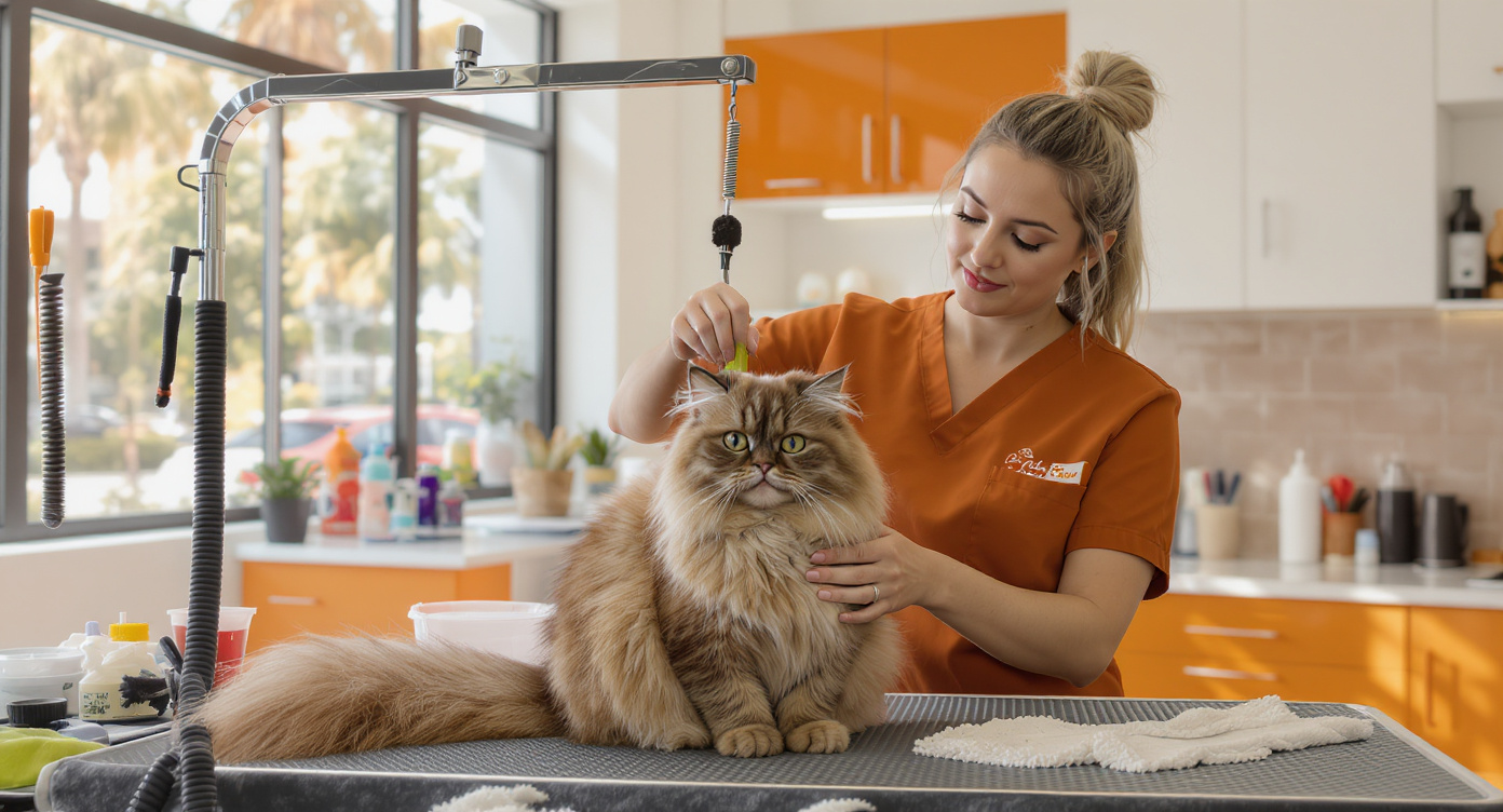Professional cat groomer at Miami pet salon — HeiBob