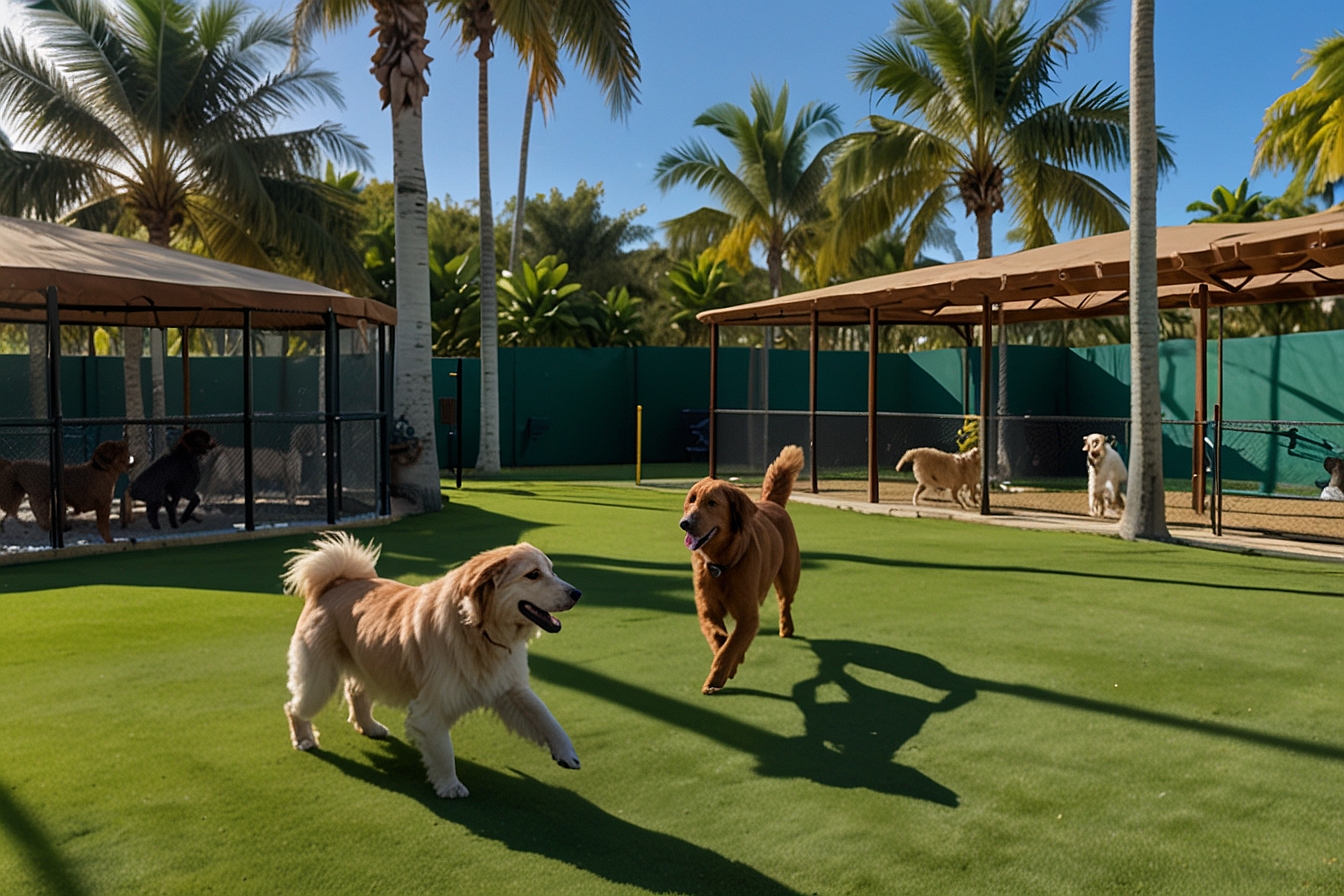 Dogs enjoying outdoor play area at Miami dog daycare — HeiBob