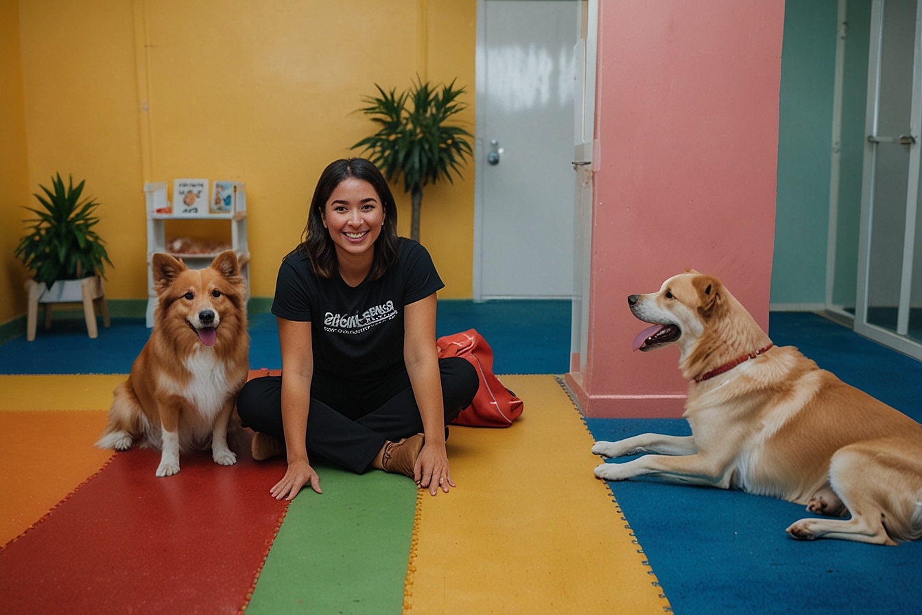 Professional dog daycare staff with happy dogs in Miami — HeiBob