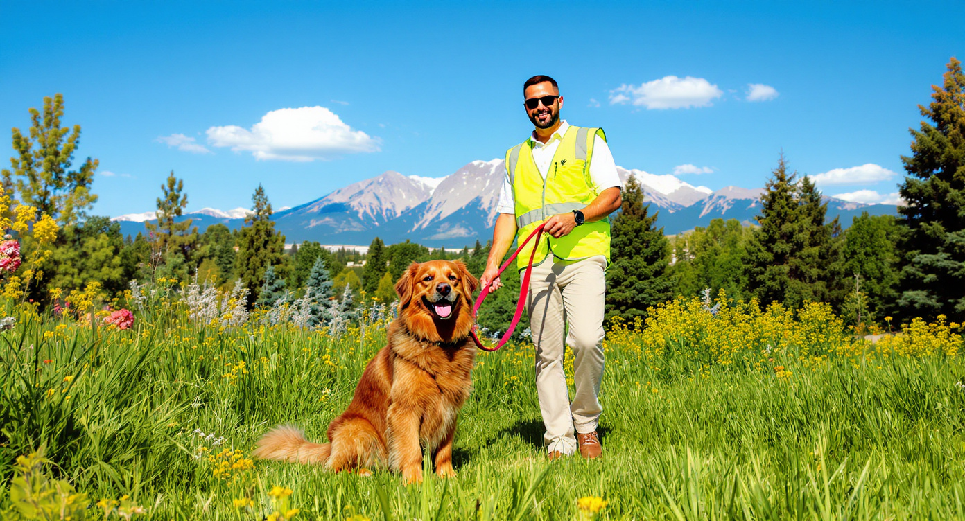 Happy dog with dog walker at Washington Park Denver CO