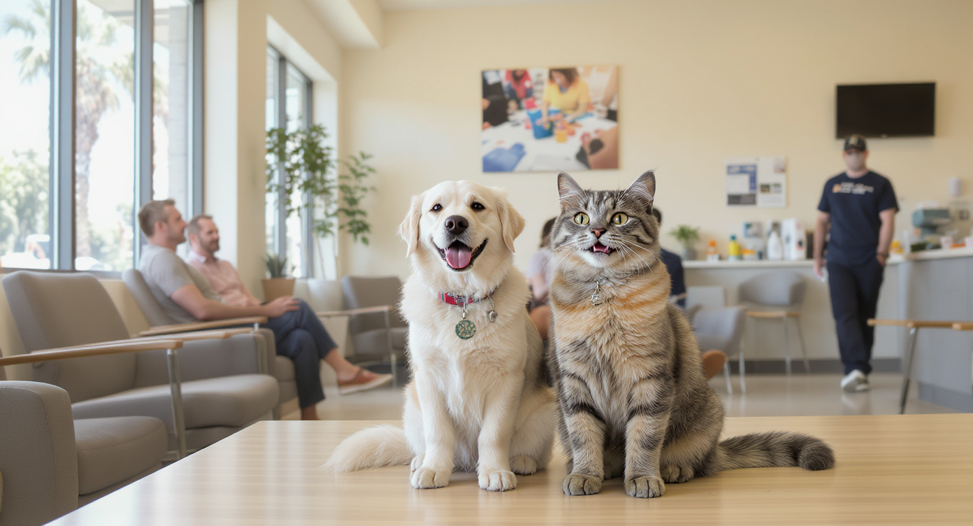 Pets in a modern veterinary clinic waiting room in Phoenix AZ