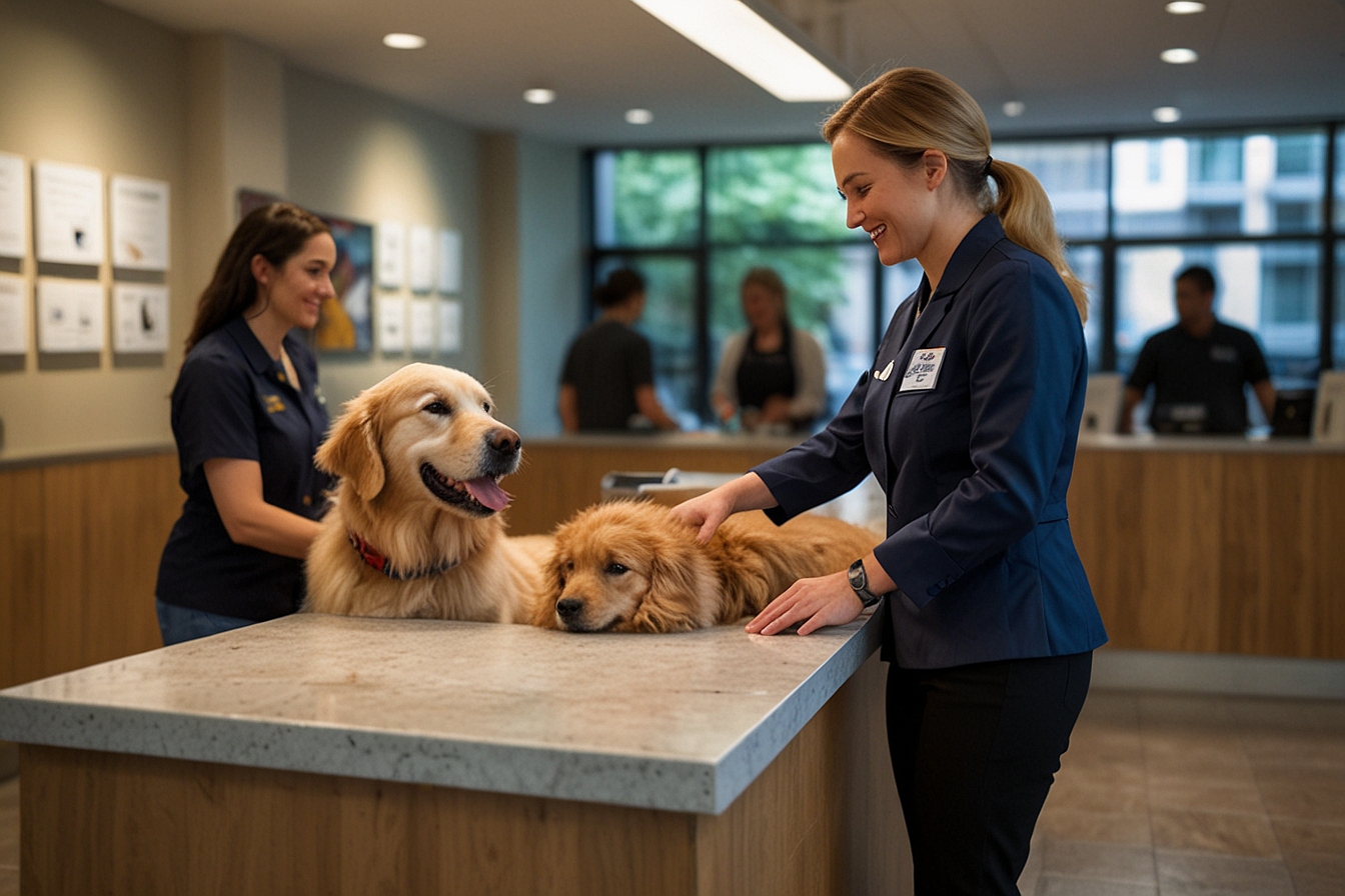Dog owner checking in at a Chicago dog boarding facility — HeiBob