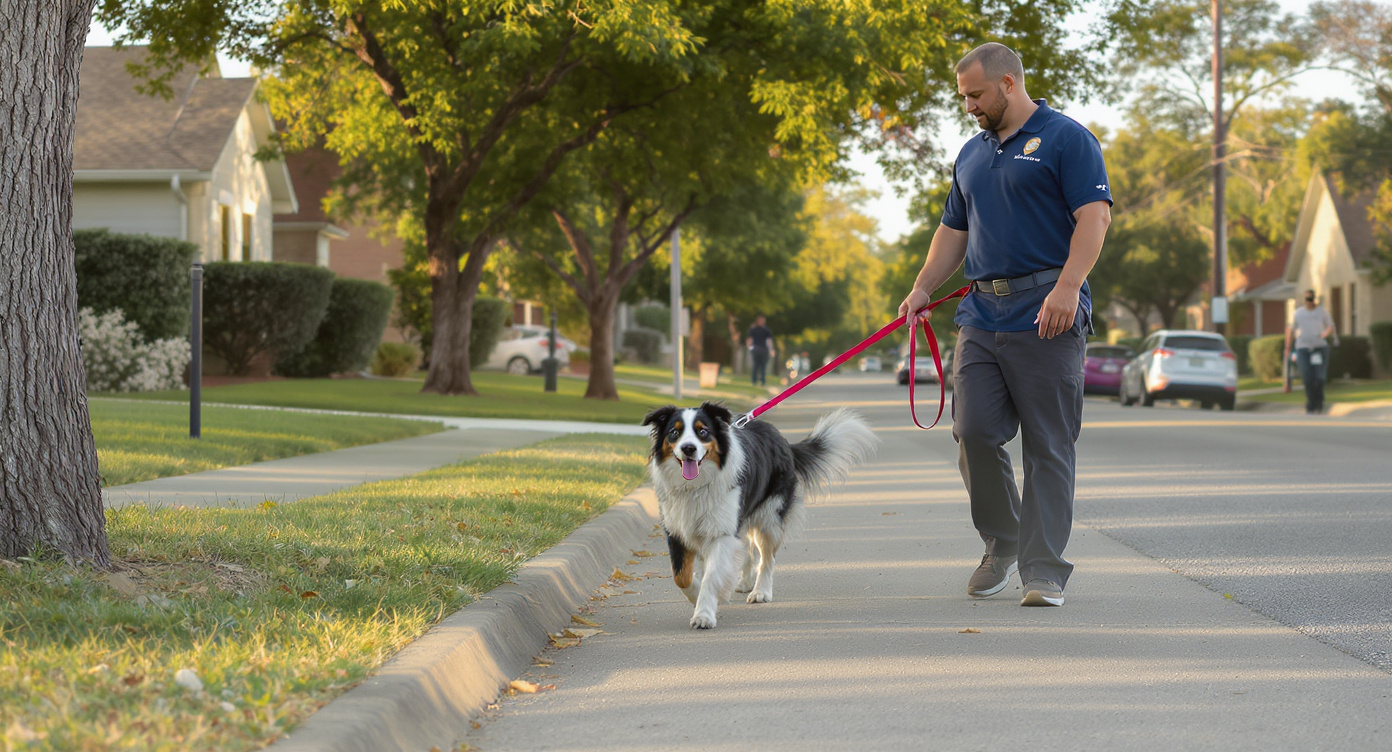 In-home dog training Austin TX leash walking — HeiBob