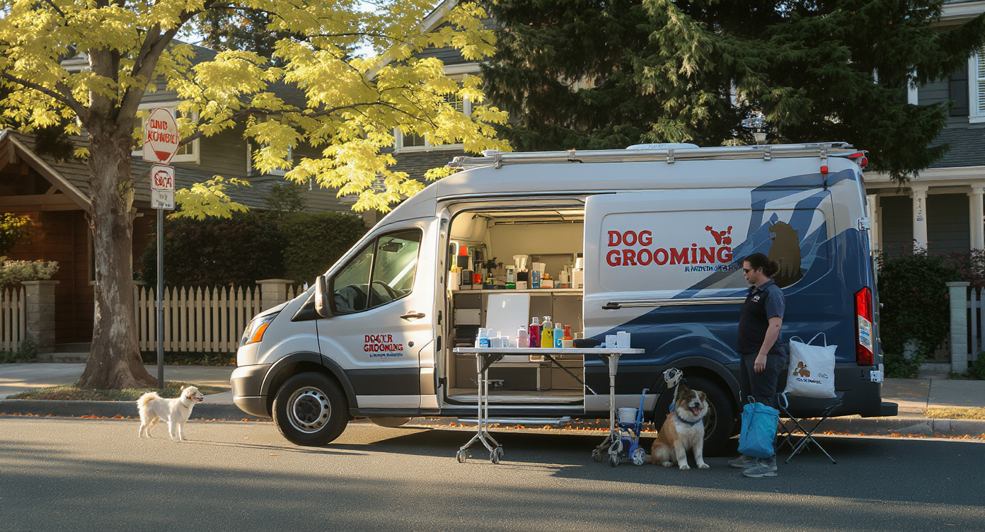 Mobile dog grooming van in Seattle WA neighborhood — HeiBob
