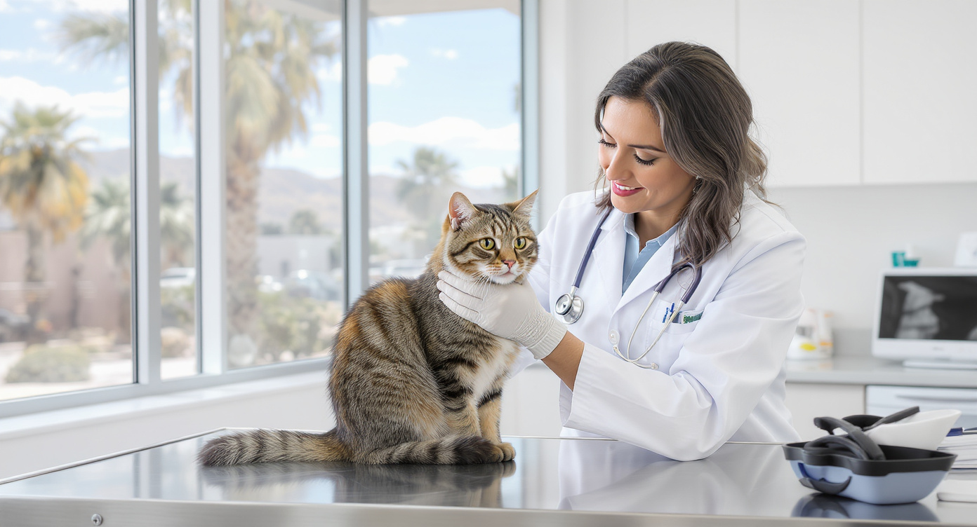 Veterinarian examining a cat at a Phoenix AZ veterinary clinic
