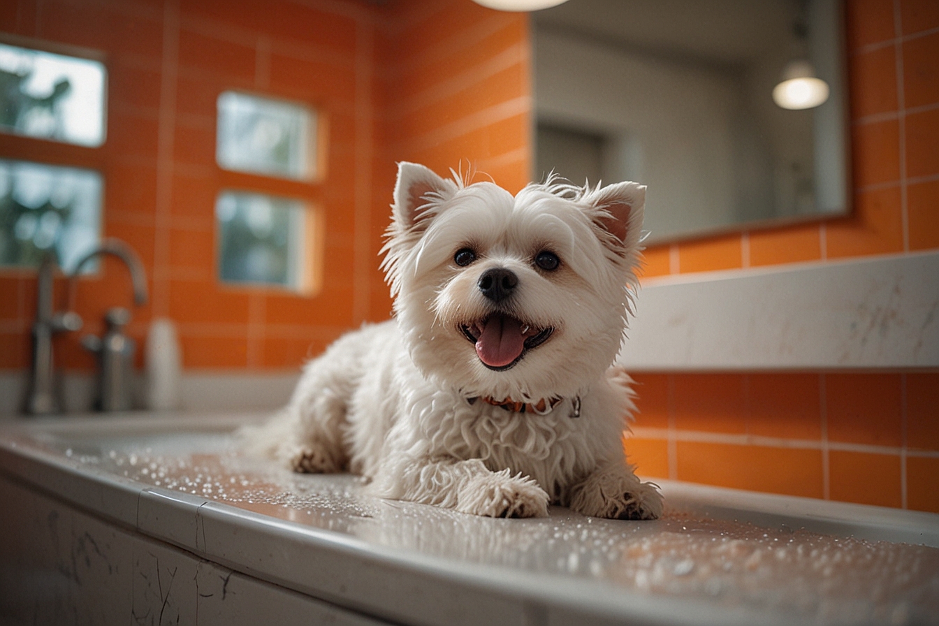 Happy dog getting a bath at a San Diego pet grooming salon — HeiBob