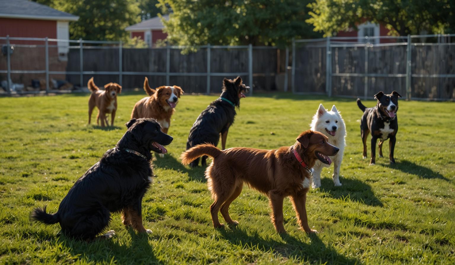 Dogs playing in outdoor play yard at Memphis boarding facility — HeiBob
