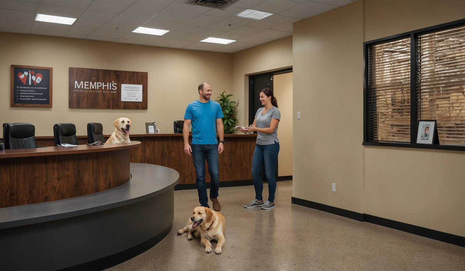 Dog owner dropping off labrador at Memphis pet boarding reception — HeiBob