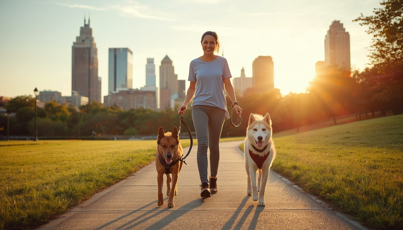 Professional dog walker with dogs in Atlanta Georgia park