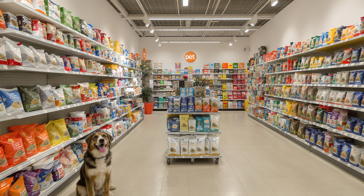 Pet store shelves with dog food Houston TX