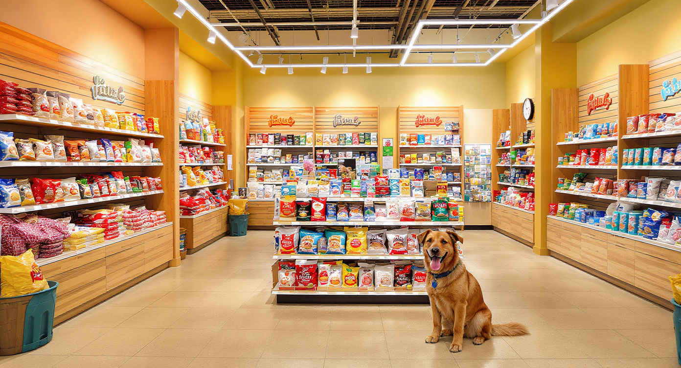 Modern pet store interior with dog Houston Texas