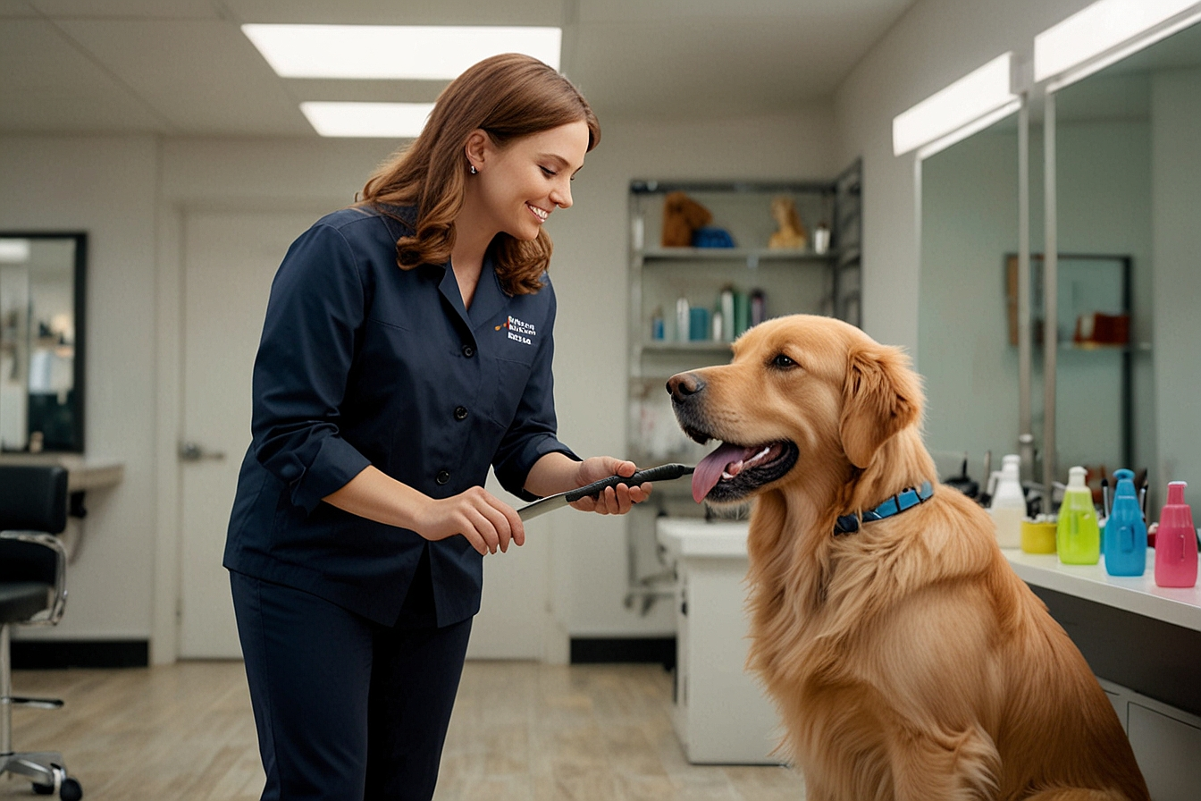Dog trainer using positive reinforcement with a golden retriever HeiBob