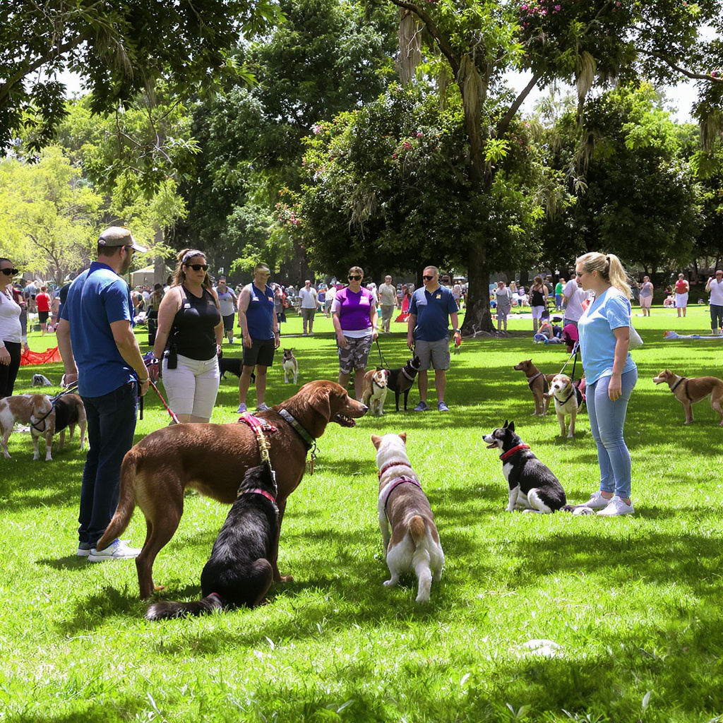 Dog obedience group training class in Tampa, FL with trainer and multiple dogs — HeiBob