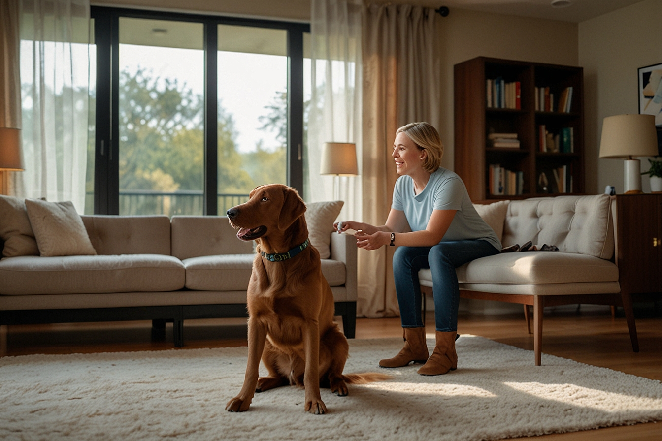 In-home dog trainer with labrador retriever in Nashville living room — HeiBob