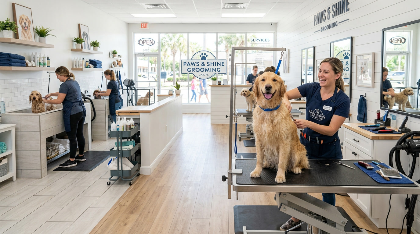 Professional dog grooming salon — full-service grooming experience