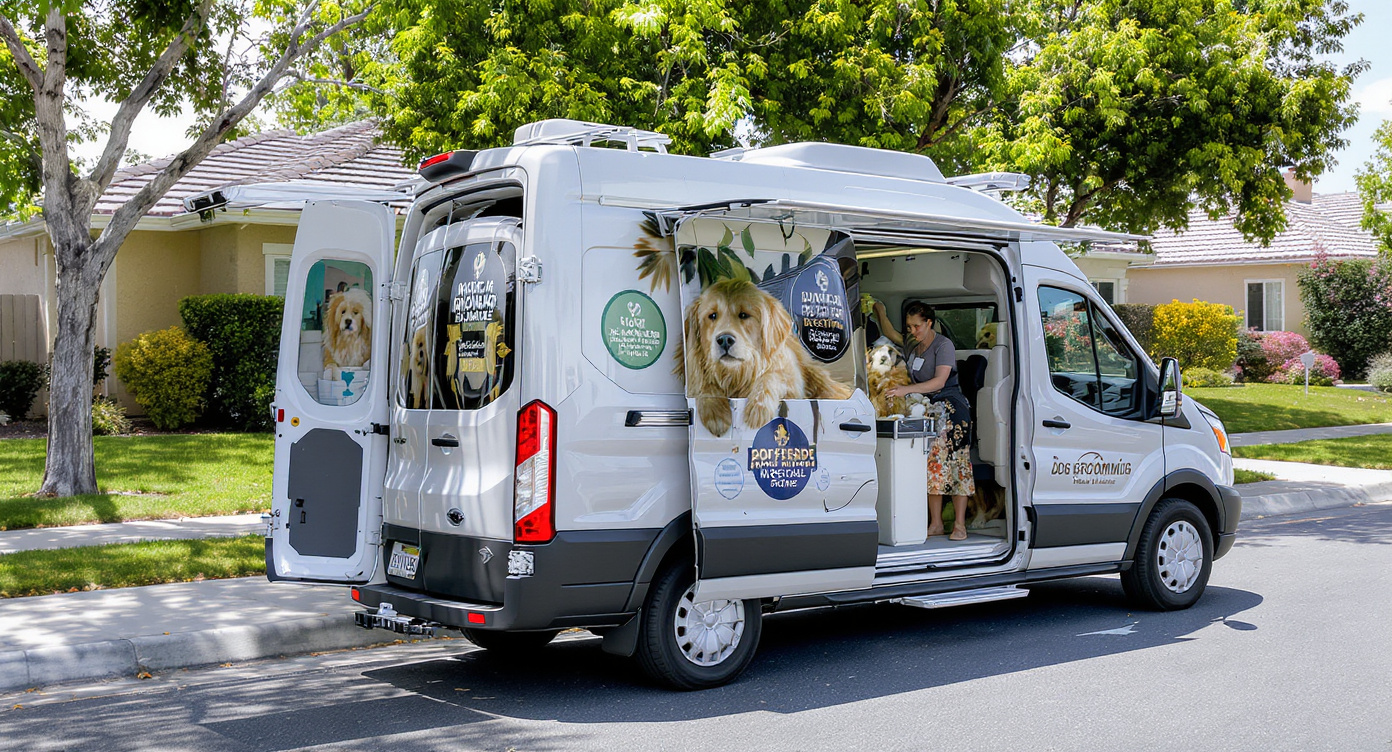 Mobile dog grooming van in Sacramento CA — HeiBob