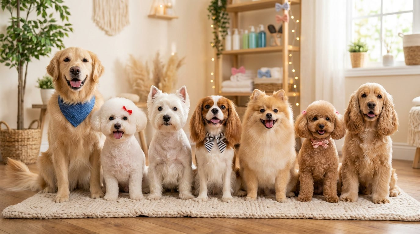 Happy well-groomed dogs after professional grooming session in Baton Rouge