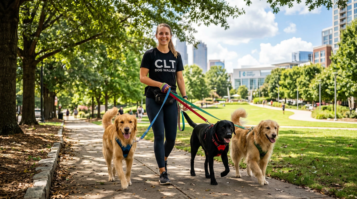 Happy dogs being walked in Charlotte NC 2026