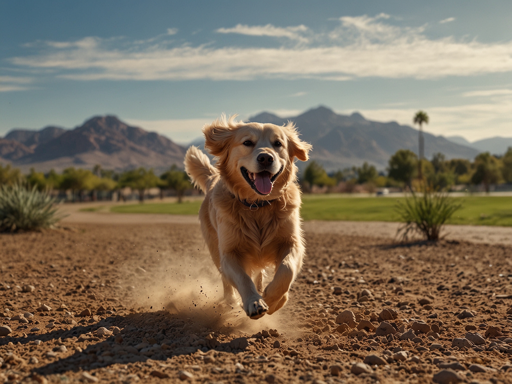 Golden retriever running off-leash at Encanto Park in Phoenix Arizona — HeiBob