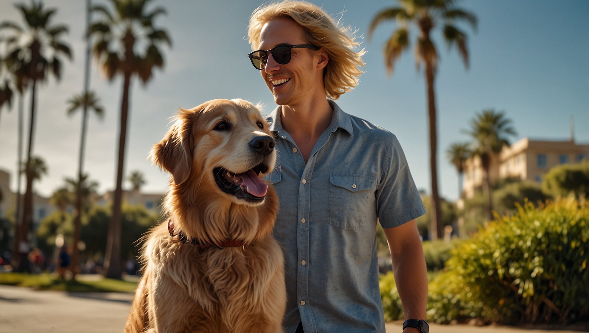 Happy golden retriever enjoying a walk in San Diego — HeiBob