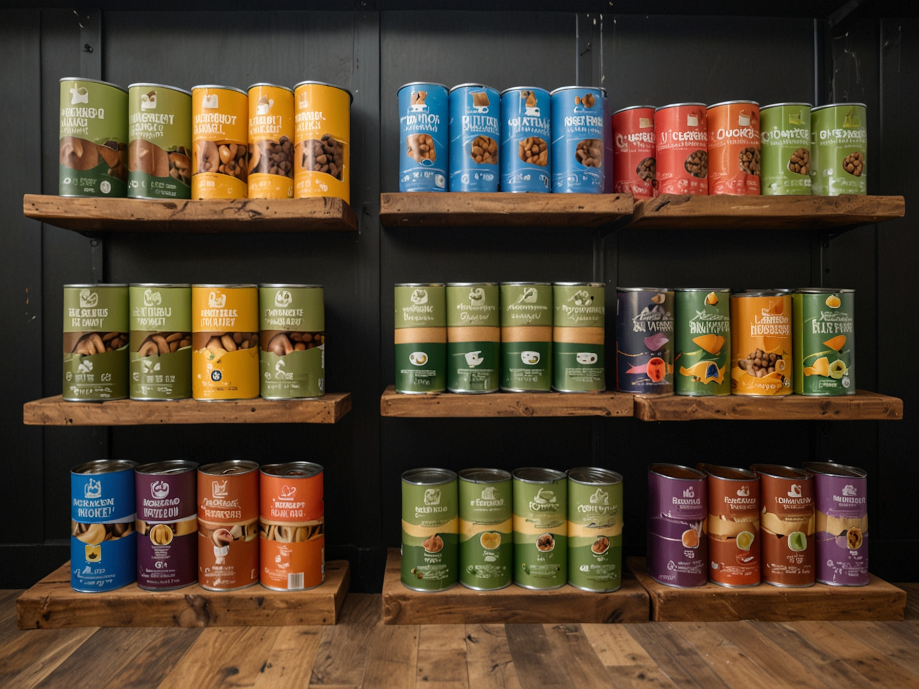 Natural organic pet food products arranged on wooden shelves at a Houston pet boutique