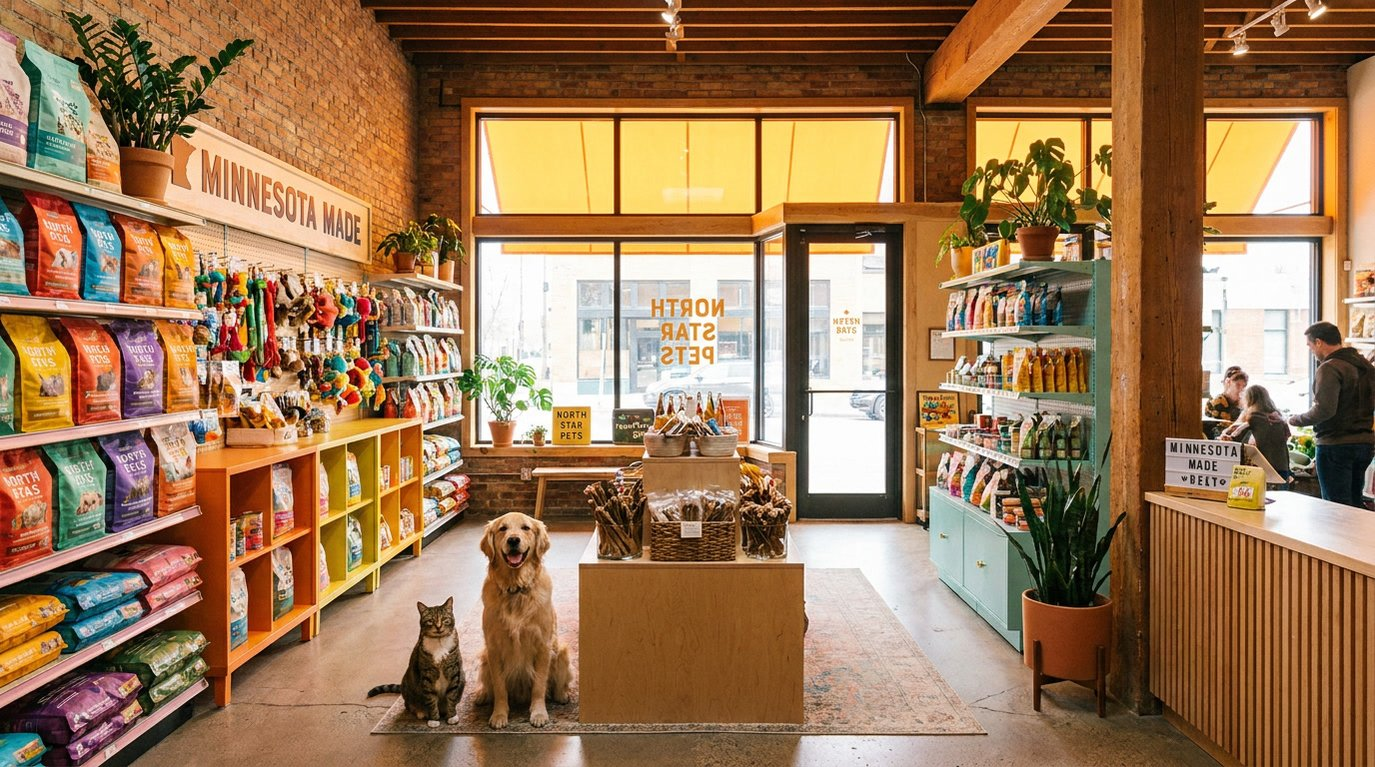 Minneapolis pet store showing pet food and accessories — HeiBob