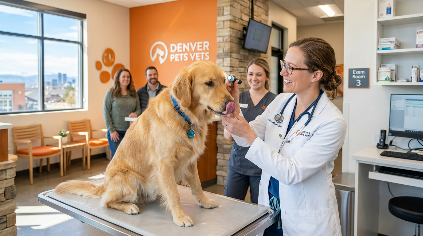 Veterinarian examining dog in Denver CO vet clinic