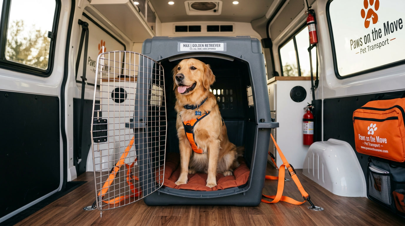 Professional pet transportation van with travel crate — HeiBob