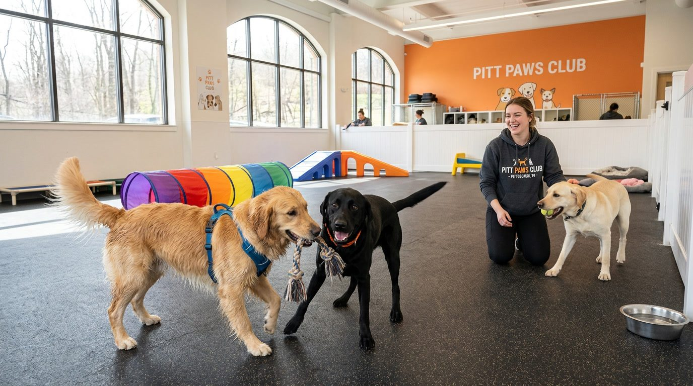 Pittsburgh dog boarding facility with happy dogs — HeiBob